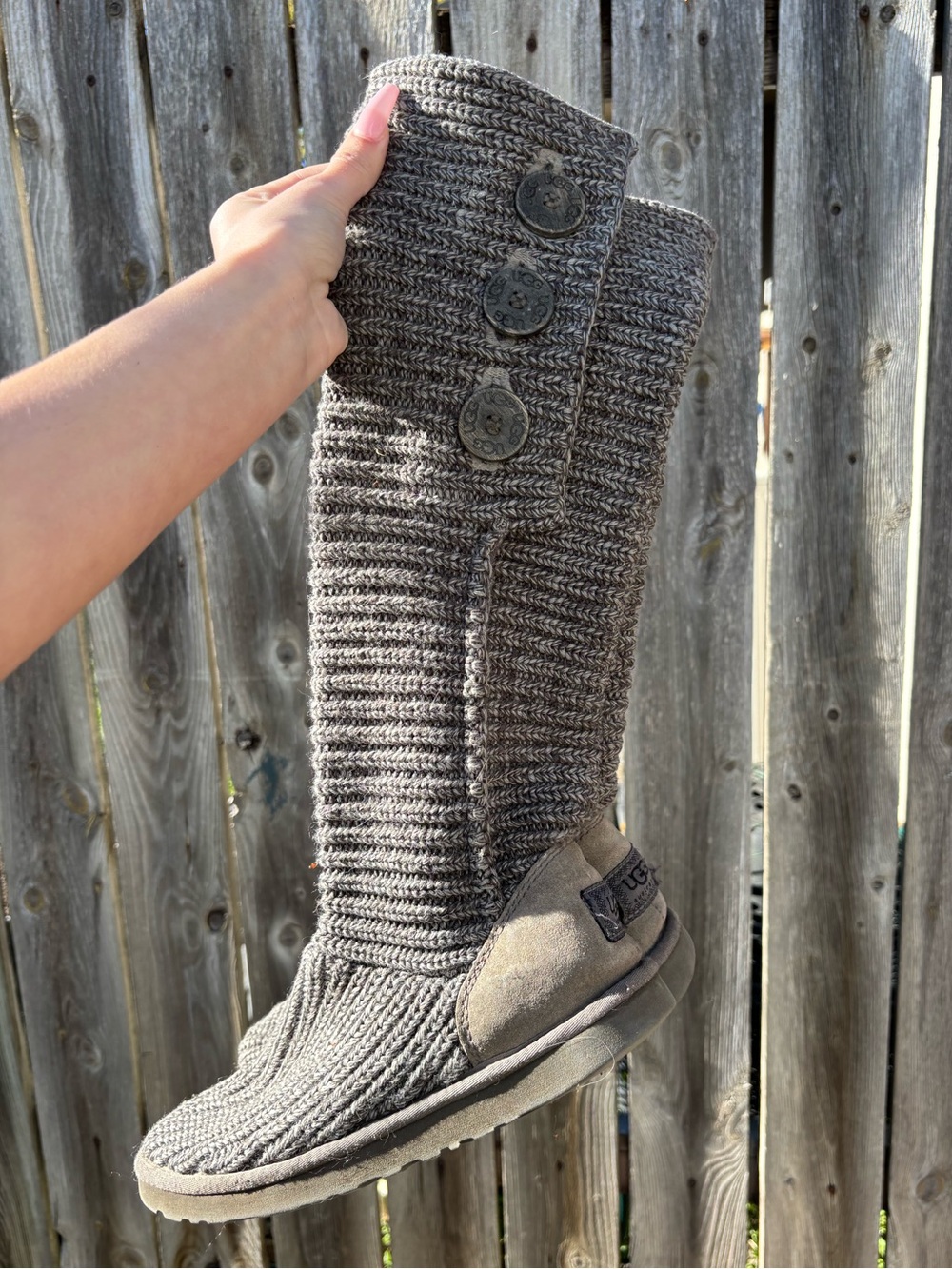 Vintage y2K slouchy UGG Knit Button Boot in Grey